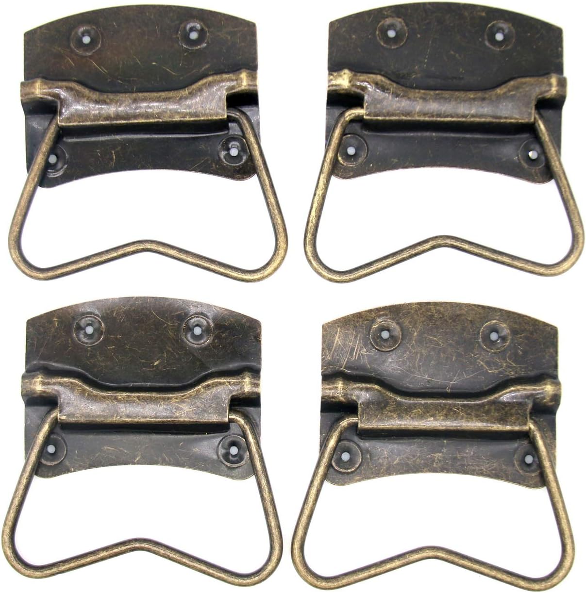 LXZ 4 PCs Vintage Style Lifting Handle Chest Pull with Distressed Antique Brass Finish for Wooden Box/Case/Chest-Large Size